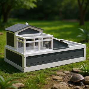 กรงเต่าไม้สีเทาขนาด 44 x 25.5 x 23 ซม. พร้อมระเบียงสำหรับเลี้ยงเต่ากลางแจ้ง - Product Image 2