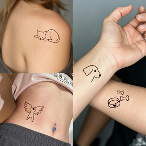 10 Pezzi Tatuaggi Temporanei Minimalisti con Linee Nere di Animali, Adesivi per Tatuaggi Finti di Gatti, Cani, Zampe e Cuori, Impermeabili, Piccoli Decorazioni per il Corpo - Product Image 5