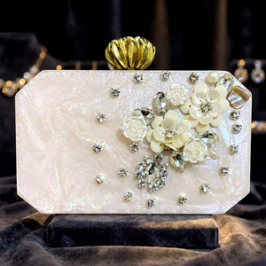 Latest White Resin Waterproof Casting Jewelry <b>Box</b> with Crystal <b>Floral</b> Design Gold Top Lock Handmade Designer Women Party Wedding - Product Image 1