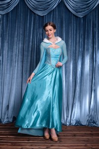 Abito da <span class=keywords><strong>Principessa</strong></span> Blu Soffice per Donna, <span class=keywords><strong>Costume</strong></span> di Alta Qualità in Poliestere per Halloween e Film TV, Elegante Mantello Ricamato Anime Ice Royal - Product Image 3