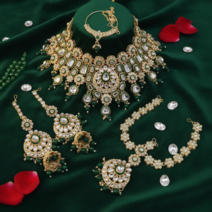 Ensemble de collier en plaqué or avec pierre Kundan et Meenakari Semi-Bridal Parure 10573996 Bijoux fins - Product Image 3