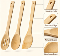 Ensemble d'ustensiles de cuisine en bambou naturel, 3 pièces, cuillère de cuisine, cuillère ajourée, spatule pour wok, outils de cuisine pour poêle antiadhésive