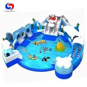 snow winter theme outdoor large above ground portable commercial ice world inflatable water park for all ages