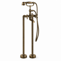 Ensemble de robinetterie de douche sur pied en laiton massif brossé de style britannique, avec cartouche céramique à double poignée, jet doux effet pluie, pour hôtels et villas