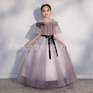 ML081 Vestido de <span class=keywords><strong>princesa</strong></span> de encaje, gasa y satén, largo midi, con efecto ilusión, para comercio exterior, ideal para actuaciones, cumpleaños, niñas de las flores y bodas, con diseño abullonado - Product Image 6