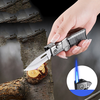 Briquet à cigares multifonctionnel pour l'extérieur Briquet à feu unique en métal coupe-vent Couteau pliant Briquet à fonction de camping
