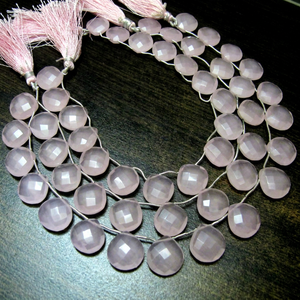 <b>Rose</b> <b>Quartz</b> <b>Heart</b> shape Briolette Faceted 15mm Beads Strand 8 inch long - Product Image 1