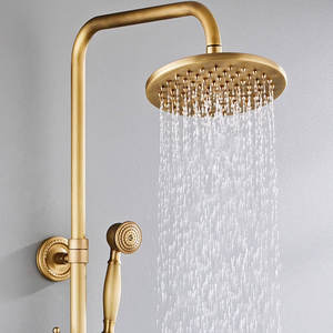 Ensemble de douche rétro de luxe européen, finition antique tout cuivre, pommeau de douche supérieur avec lumière LED, technologie brossée, anti-corrosion - Product Image 2