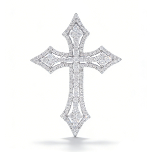 Collier chaîne de pull personnalisé en argent plaqué or 10K/14K/18K avec diamant CVD de laboratoire VS, pendentif croix, cadeau de fiançailles classique - Product Image 1