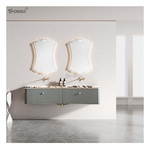 Grand lavabo double de luxe pour salle de bain meuble de toilette moderne en bois massif comptoir intégral en <span class=keywords><strong>dalle</strong></span> suspendu au mur gris meuble mural - Product Image 1