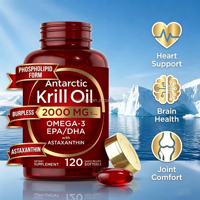 Huile de Krill de l'Antarctique Marque Blanche 2000mg Oméga 3 Gélules Molles Phospholipides EPA DHA Astaxanthine Soutien Cœur Cerveau Adulte Non-OGM