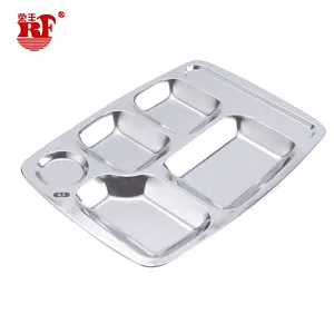 Stainless Steel Grid Plate Five/six Grid School Canteen Fast Food Rice Plate Dinner Plate Divided Grid