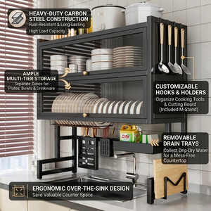 Estante <span class=keywords><strong>de</strong></span> Almacenamiento Duradero <span class=keywords><strong>para</strong></span> <span class=keywords><strong>Fregadero</strong></span> <span class=keywords><strong>de</strong></span> Cocina, <span class=keywords><strong>de</strong></span> Doble Nivel, <span class=keywords><strong>de</strong></span> Acero al Carbono, con Bandejas <span class=keywords><strong>de</strong></span> Drenaje y Soportes <span class=keywords><strong>para</strong></span> Utensilios <span class=keywords><strong>de</strong></span> Cocina - Product Image 1