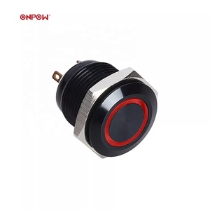 ONPOW 16mm Ring Lighted Momentary Black Aluminium Alloy <strong>Pushbutton</strong> <strong>Switch</strong> with IP65 (GQ16F-10E/JL/G/2.8V/A) CE, RoHS - Product Image 1