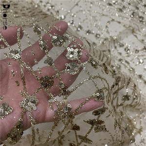 Tessuto in <span class=keywords><strong>Tulle</strong></span> con Paillettes Dorate e Glitter, Ecologico e Decorato con Motivi Floreali, per Abiti da Sposa - Product Image 5