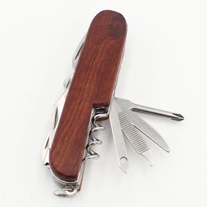 Outil de camping pliable multifonctionnel avec manche en bois, 11 en 1, mini couteau suisse en acier inoxydable, logo personnalisé - Product Image 1