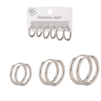 Boucles d'oreilles petites créoles classiques en acier inoxydable argenté finition lisse, lot de boucles d'oreilles
