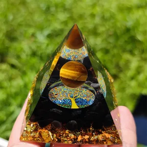 Piramide di cristallo di orgonite della piramide di energia dell'occhio di tigre ametista fatta a mano all'ingrosso