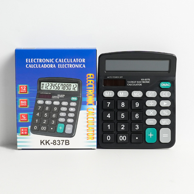Cross Border Exclusive 12 Large Screen Desktop Student Calculator Blue Black Financial Office Computer with Battery Included