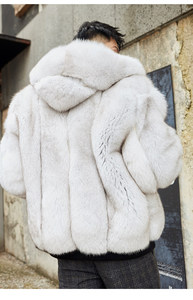 Nouveau <span class=keywords><strong>manteau</strong></span> <span class=keywords><strong>long</strong></span> pour <span class=keywords><strong>homme</strong></span> en fourrure de renard véritable, élégant et de haute qualité, doux au toucher, très résistant, avec capuche en fourrure. - Product Image 2