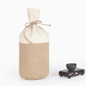 Cotton and Jute Woven Drawstring <b>Bag</b> with Tied Opening-Recyclable Gift Packaging for Grains and Dry Goods Screen Printed - Product Image 6