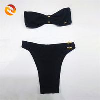 Zwarte Sweet Cool Style merk Sexy strapless bikini met gouden metalen ringversiering, 2-delig set, Spandex/Polyester, antibacterieel