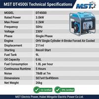 Generador Inverter Portátil de 3200W, Refrigerado por Aire, Onda Sinusoidal Pura (<3% THD), CE&EPA, Motor OHV de 4 Tiempos, 5 Horas de Funcionamiento, 230V 50Hz, 211cc, Tanque de Combustible de 9L