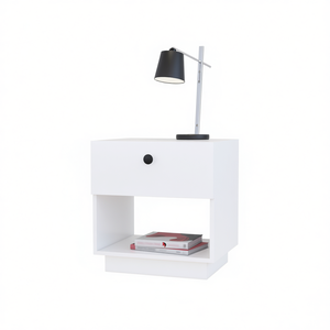 Comodino bianco a 1 cassetto con ripiano aperto, design moderno e minimalista, mobili per camera da letto - Product Image 1