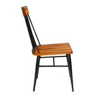 Chaise d'appoint moderne à dossier en forme de fuseau, pieds en métal noir, assise en bois massif, finition thermolaquée, pour café, bistrot, restaurant, vente en gros