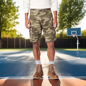 Shorts cargo camouflage pour homme, taille mi-haute, fermeture boutonnée, en toile respirante, style décontracté, type bermuda - Product Image 2