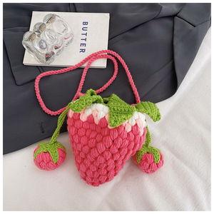 Bolso cruzado tejido a mano, nuevo estilo, diseño de fresa de ganchillo, monedero bonito para niños, Bolso pequeño, flores decorativas, plantas - Product Image 2