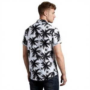 Camisa Hawaiana Negra con Estampado de Palmeras para Hombre, Manga Corta, Cuello Camisero, Informal, Veraniega, Playera con Patrón, Transpirable - Product Image 2