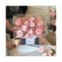 Rose éternelle préservée, boîte cadeau carrée faite à la main, décoration de salon pour la Saint-Valentin, ornement de jardin chaleureux, château