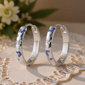 E3849 Pendientes de aro de oro blanco con diseño de mariposa de zafiro para mujer, conjunto de joyería de regalo romántico - Product Image 2