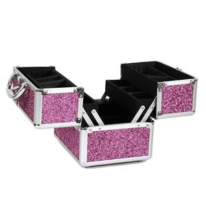 Estuche de <span class=keywords><strong>maquillaje</strong></span> con purpurina rosa a la moda, caja de cosméticos de aluminio de gran capacidad, patrón de caramelo, esmalte de uñas, Maleta de almacenamiento de joyas - Product Image 2