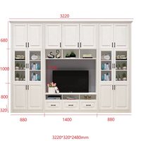 Meuble TV mural américain et bibliothèque combinés, avec portes vitrées blanches, bibliothèque de présentation et console TV intégrées