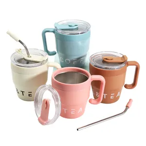 New Design Handle Portable Cafe Hot Selling Coffee Mug Custom Logo Stainless Steel Coffee Tumbler Cups With Straw