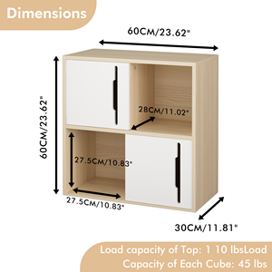 Mueble de Almacenamiento de Madera Natural <span class=keywords><strong>con</strong></span> Puerta Corredera, Organizador Moderno de 2 Niveles, Mueble de Panel Blanco para Sala de Estar, Dormitorio - Product Image 2