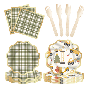 Juego de Vajilla con Temática de Camiones DAMAI, Platos, Vasos y Servilletas Desechables de Papel Verde, Decoración para Fiestas de Cumpleaños - Product Image 2
