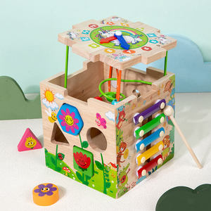 New Arrival Montessori Educational <b>Toy</b> Multi-function Round Bead Treasure <b>Box</b> Wooden Shape Sorter Activity Cube <b>Toys</b> for Kids - Product Image 6