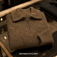 Pull en maille personnalisé pour homme, col quart zippé, coupe oversize, épais, hiver, décontracté, ourlet côtelé, style streetwear