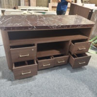 Comptoir de réception moderne de luxe personnalisé avec dessus en marbre naturel, meuble de rangement en bois pour salon, buffet de rangement, bureau d'accueil