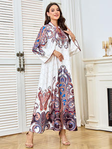Nouvelle Jalabiya musulmane à col en V pour femmes, Ramadan 2026, Moyen-Orient, imprimé paisley, robe de style ethnique, robe islamique élégante de Dubaï - Product Image 3