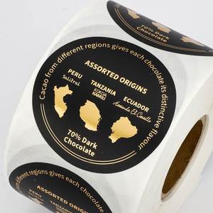 Etiquetas Autoadhesivas Impermeables Ecológicas de Papel Estampado en Oro con Logotipo de Origen Variado, 70% Chocolate Negro, en Rollo para Envasado de Alimentos - Product Image 4