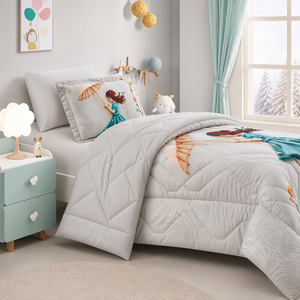 Juego de Ropa de Cama Infantil con Apliques de Niña con Sombrilla, Pompones y Flores, Edredón Blanco y Gris para Habitación Infantil - Product Image 4
