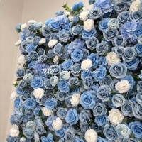 Maßgefertigte Neue Künstliche Seiden-Rollblumenwand für Hochzeitsdekoration in Marineblau, Königsblau und Hellblau mit Rosen