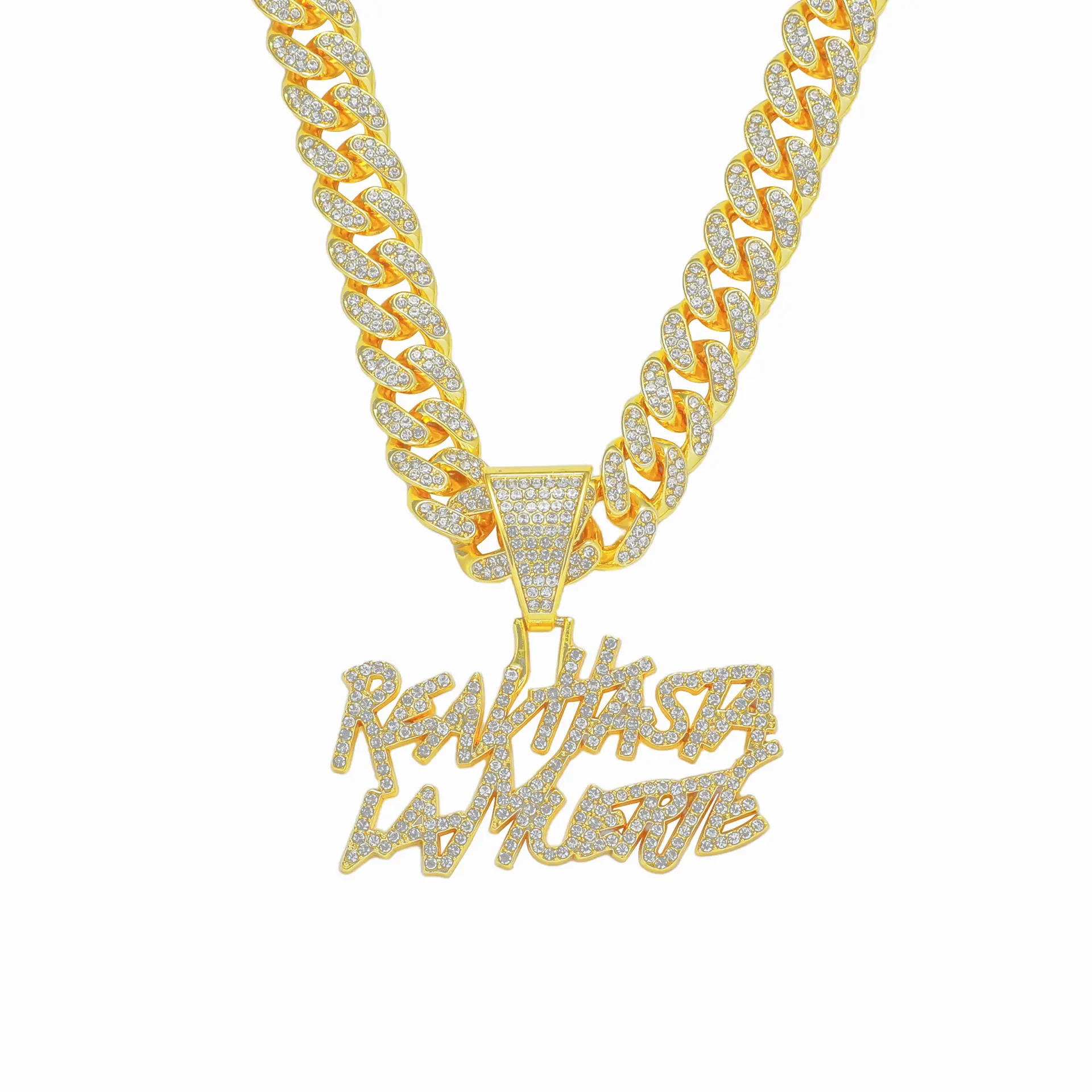 Hiphop hombres mujeres cristal Bling letra colgante collar con diamantes de imitación completo Cuba cadena gargantilla collar oro Rock joyería