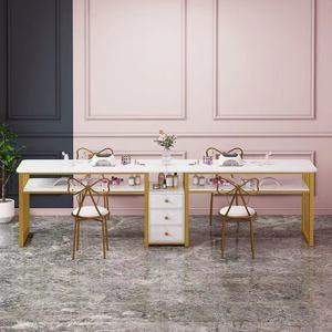 Mesa de Manicura Completa con Silla de Salón de Uñas, Mesa de Maquillaje Rectangular, Juego de Muebles de Salón de Doble Capa de Lujo Ligero para Apartamentos Pequeños - Product Image 2