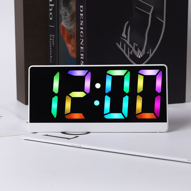 Custom Sound Control Digital Alarm Table LED Neon Clock with RGB Light Color Screen Display Temperature Calendar Clock Factory