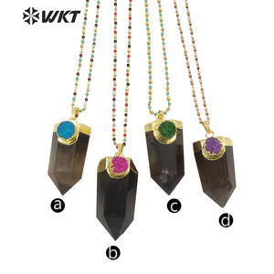 Collier charmant à quartz fumé plaqué or 18k avec pointe de quartz hexagonale druzy, collier à quartz populaire, WT-N1289 - Product Image 4